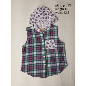 Vintage CHIC Plaid Floral Sleeveless Hooded Shirt Vest Girls 6